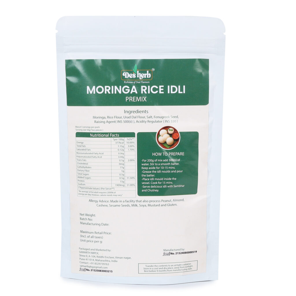 Desherb Moringa Rice Idli Premix
