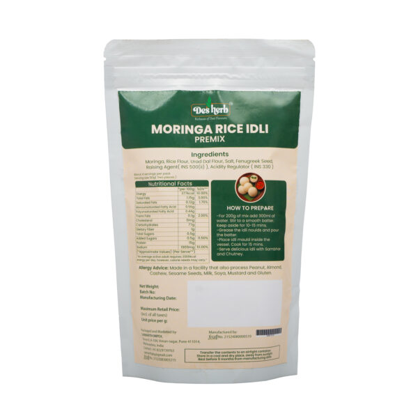 Desherb Moringa Rice Idli Premix – Healthy Instant Idli Mix with Moringa and Rice Flour