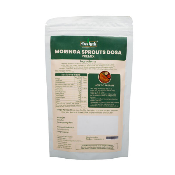 Desherb Moringa Sprouts Dosa Premix – Nutritious Instant Mix with Lentils, Spices & Moringa