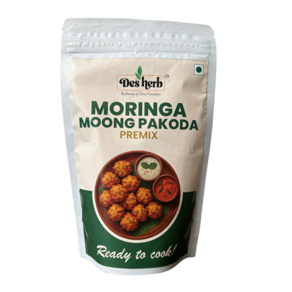Desherb Moringa Moong Pakoda Premix Front Pack – Ready to Cook Snack