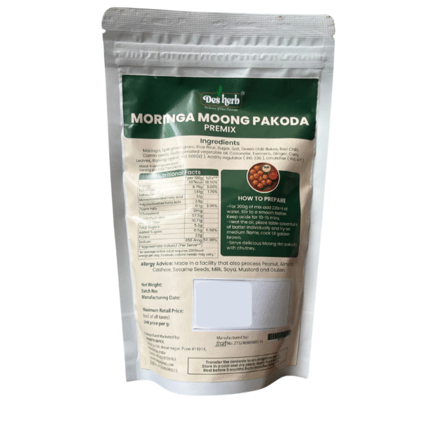 Desherb Moringa Moong Pakoda Premix Front Pack – Ready to Cook Snack