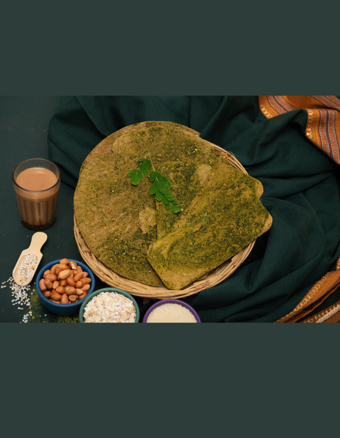 Front and back view of Moringa crisps packaging highlighting health benefits